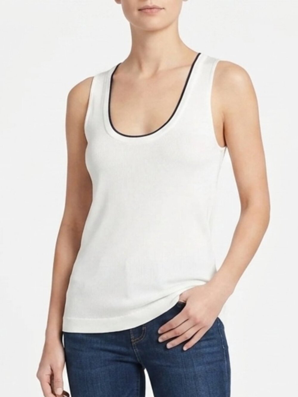 Mango Low Scoop Mixed Fabrics Neutral Tank NEW- Sz. XS & Sm